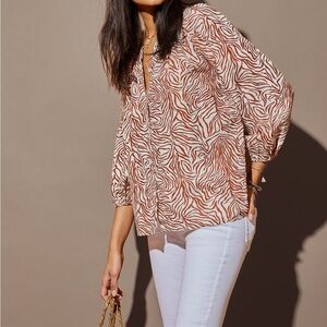 Tucker Women's Zebra Print Blouse - Brown and White
